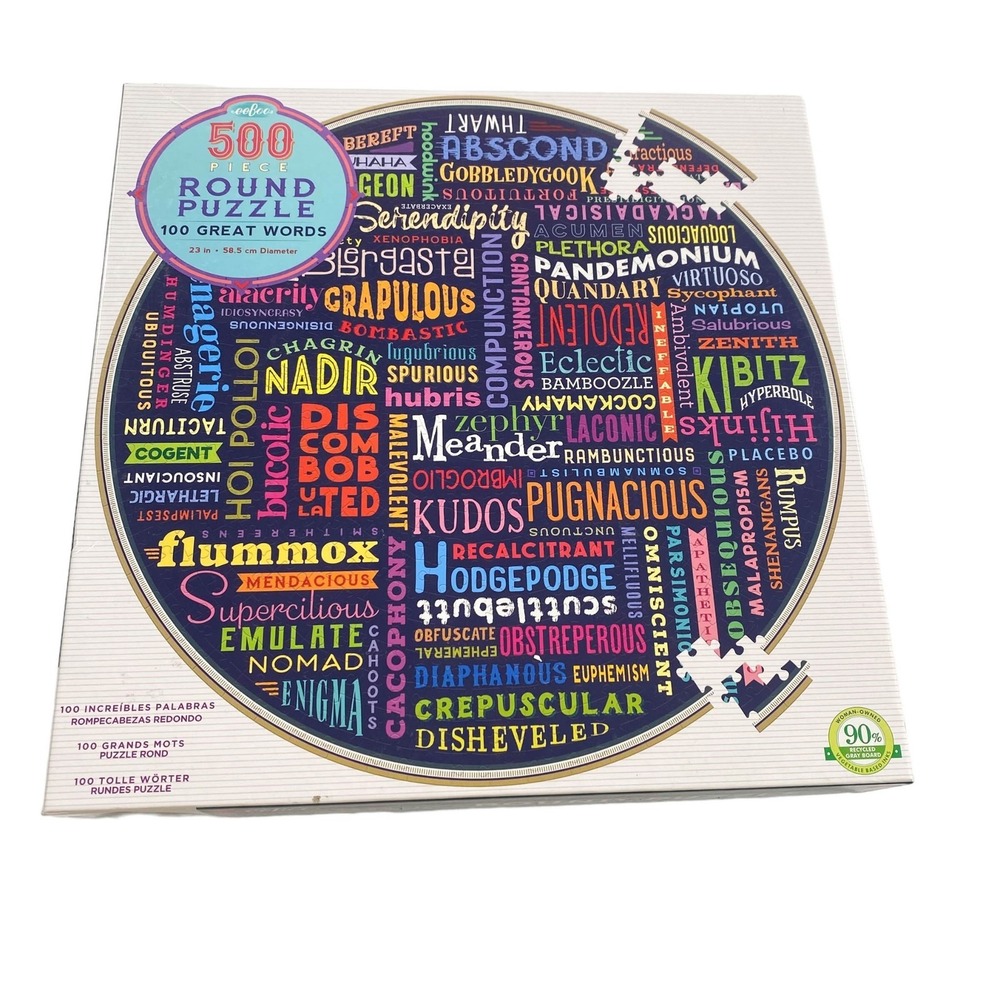 eeBoo 100 Great Words 500 Piece Round Jigsaw Puzzle 23 Inch Diameter Colorful